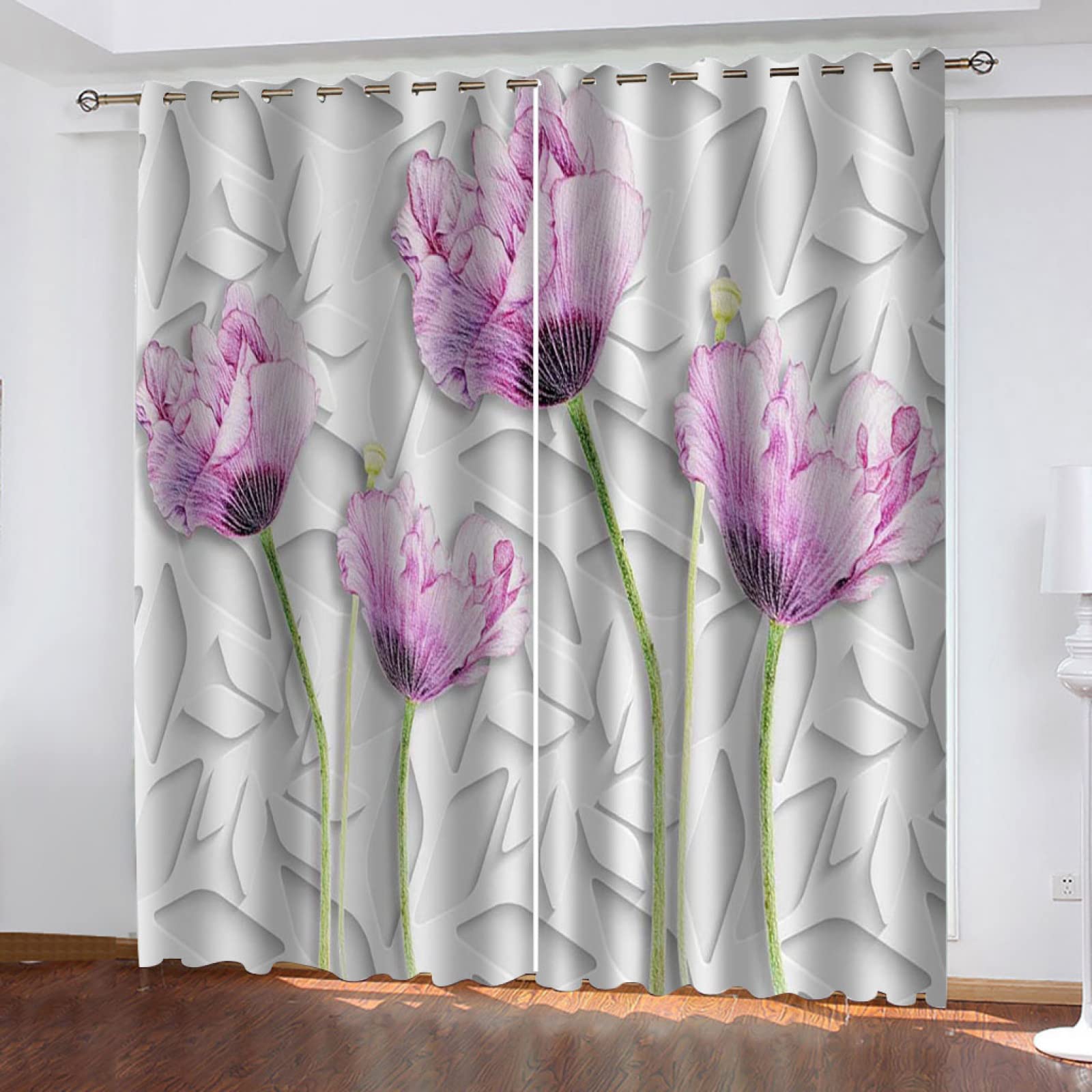 Vorhang Blickdicht Verdunklungsvorhänge Gardienen 2-SetBlume 150x166cm
