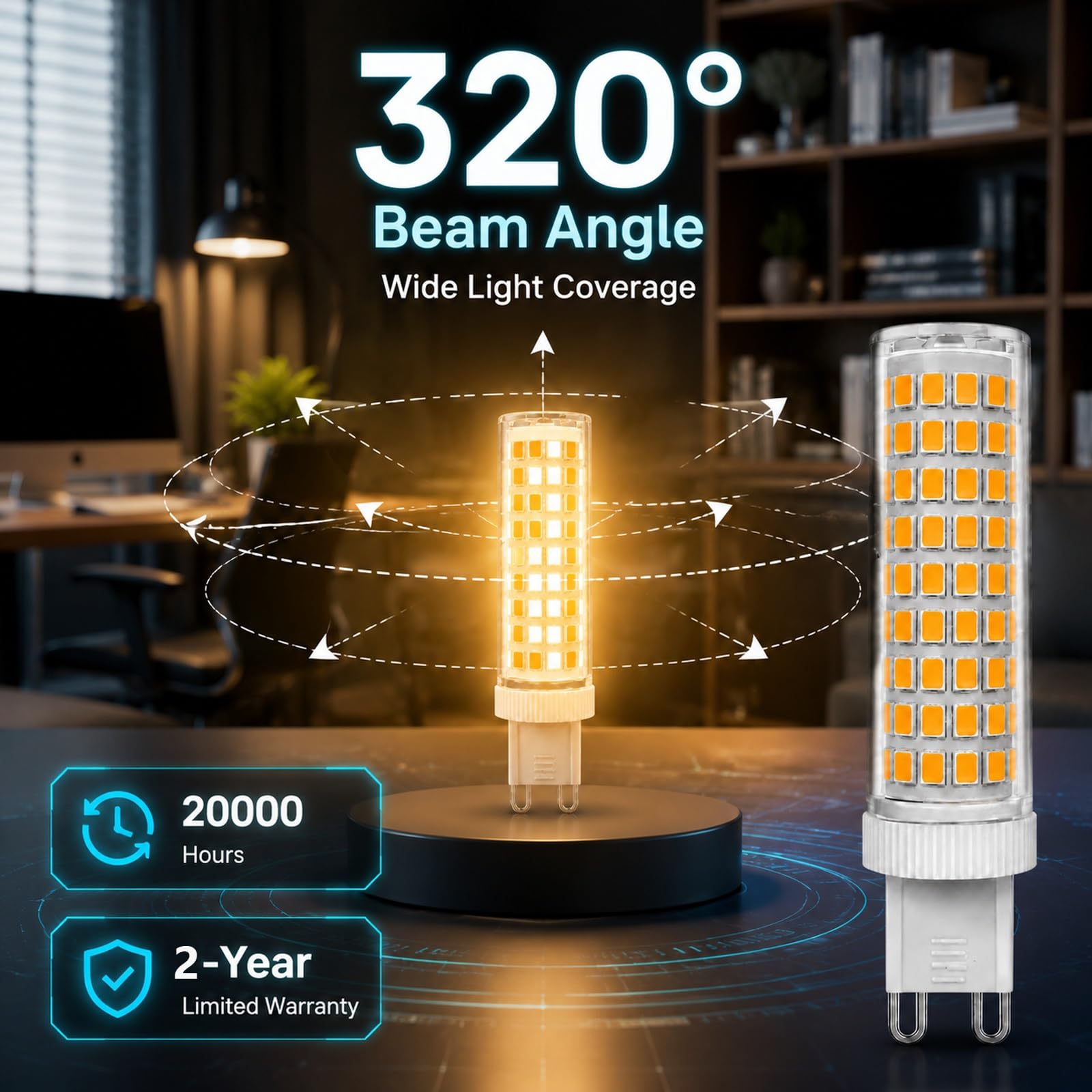Bombilla LED G9 Cerámica 15W, Equivalente a 120W Halógena, 1000LM, Gran Ángulo 320°, Sin Parpadeo, CRI≥80+, No Regulable, Para Araña Colgante(Warm white 3000K,10 Pack)