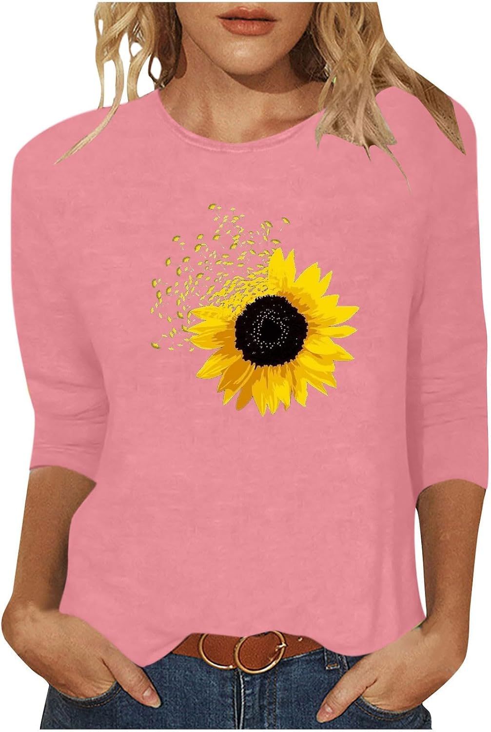 T Shirts for Women Summer Fall 3/4 Sleeve Boat Neck Loose Fit Long Tops T Shirt Women 2025 KQ