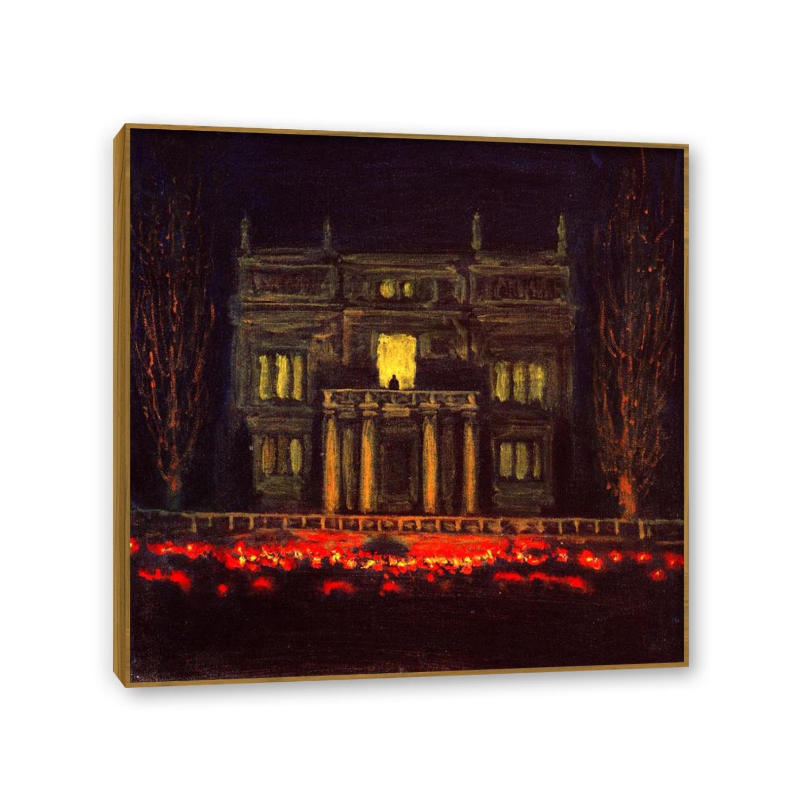 Hau3sh3a Franz von Stuck Wall Art Print Torchlight Procession Famous Giclees Franz Stuck Picture Artwork Wall Decor for Living Room Bathroom Office 30x30cm(12x12in) Teak frame