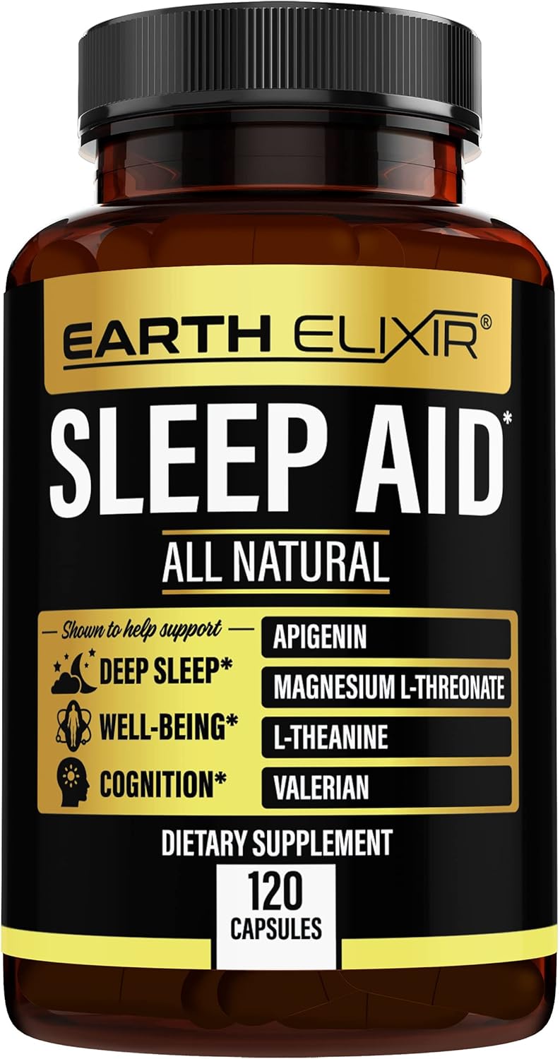Earth Elixir 4in1 Sleep Supplement (120 Caps) w/ 50mg Apigenin, 400mg Magnesium
