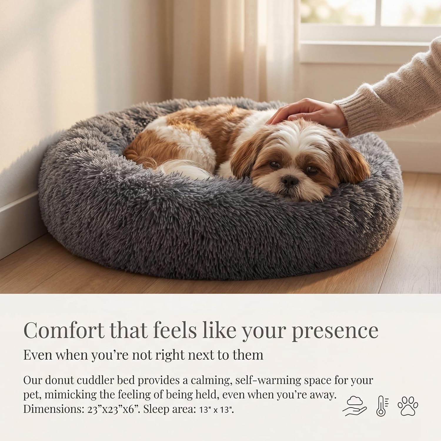 Calming Donut Dogs Beds for Small Dogs Washable,23inch Plush Round Pet Bed for Cozy Sleep,Fluffy Faux Fur Large Cat Bed,Fits up to 25 lbs Pets,Dark Grey
