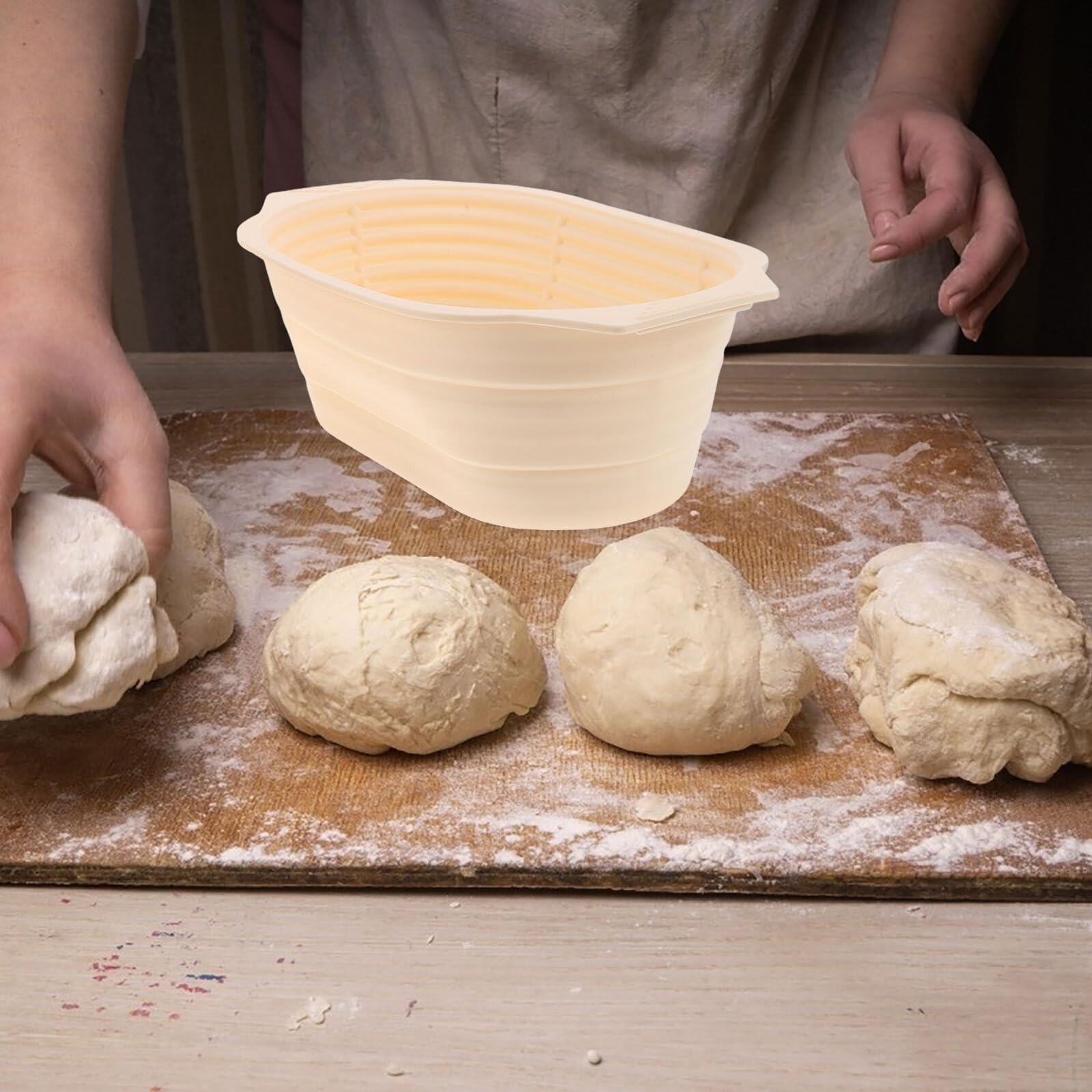 Cesta de Fermentación de Pan Redonda de Silicona 1 Juego | Cortador, Batidor, Plato y Brocha Diseño Plegable Acero Inoxidable Gran Capacidad , 6 Piezas
