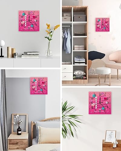 Miniatura 4 de Mother's Day Wooden Wall Clock Silent Non Ticking, Love Heart Spring Flower Pink Purple Square Wall Clock Battery Operated, Decor Clock for Home