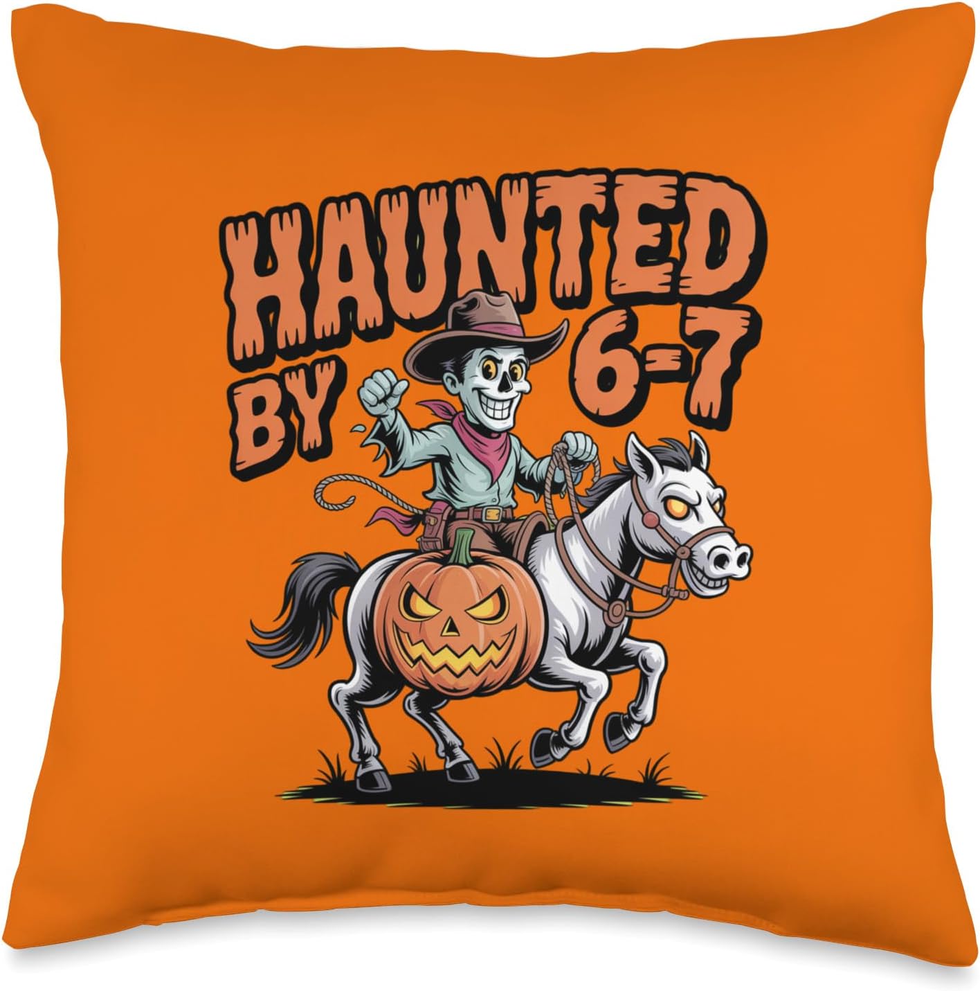 Haunted by 6 7 Western Cowboy Halloween Throw Pillow