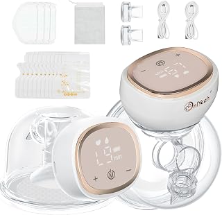 Breast Pump,Onlyeah Wearable Breast Pump Electric Breast Pump Hands Free Portable Breast Feeding Pumps,3 Modes-9 Levels Painless Low Noise Touch Screen Baby Pump with 2 Pack