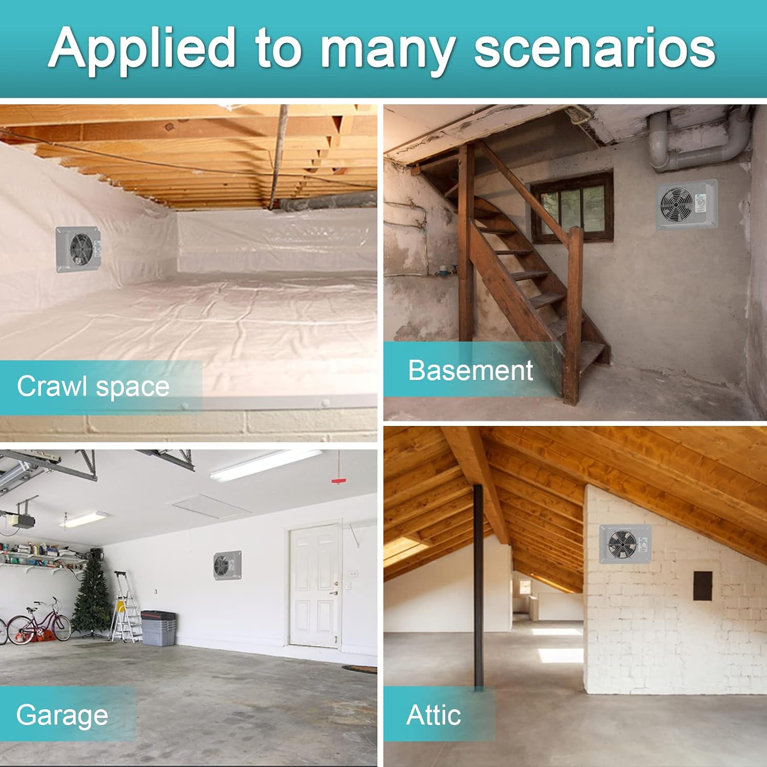 Stainless Steel Crawl Space Vent Fan - 570 CFM Air Out Ventilation Fan with Humidistat Dehumidistat, IP55 Exhaust Fan with Metal Fan Cage for Crawlspace Foundation Basements Garage Attic