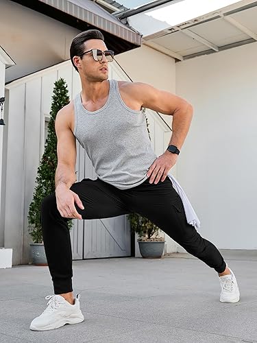 Miniatura 3 de Comdecevis Pantalones Jogger Cargo para Hombre Pantalones Deportivos Elásticos de Ajuste Ceñido Pantalones Tácticos con Bolsillos con Cremallera