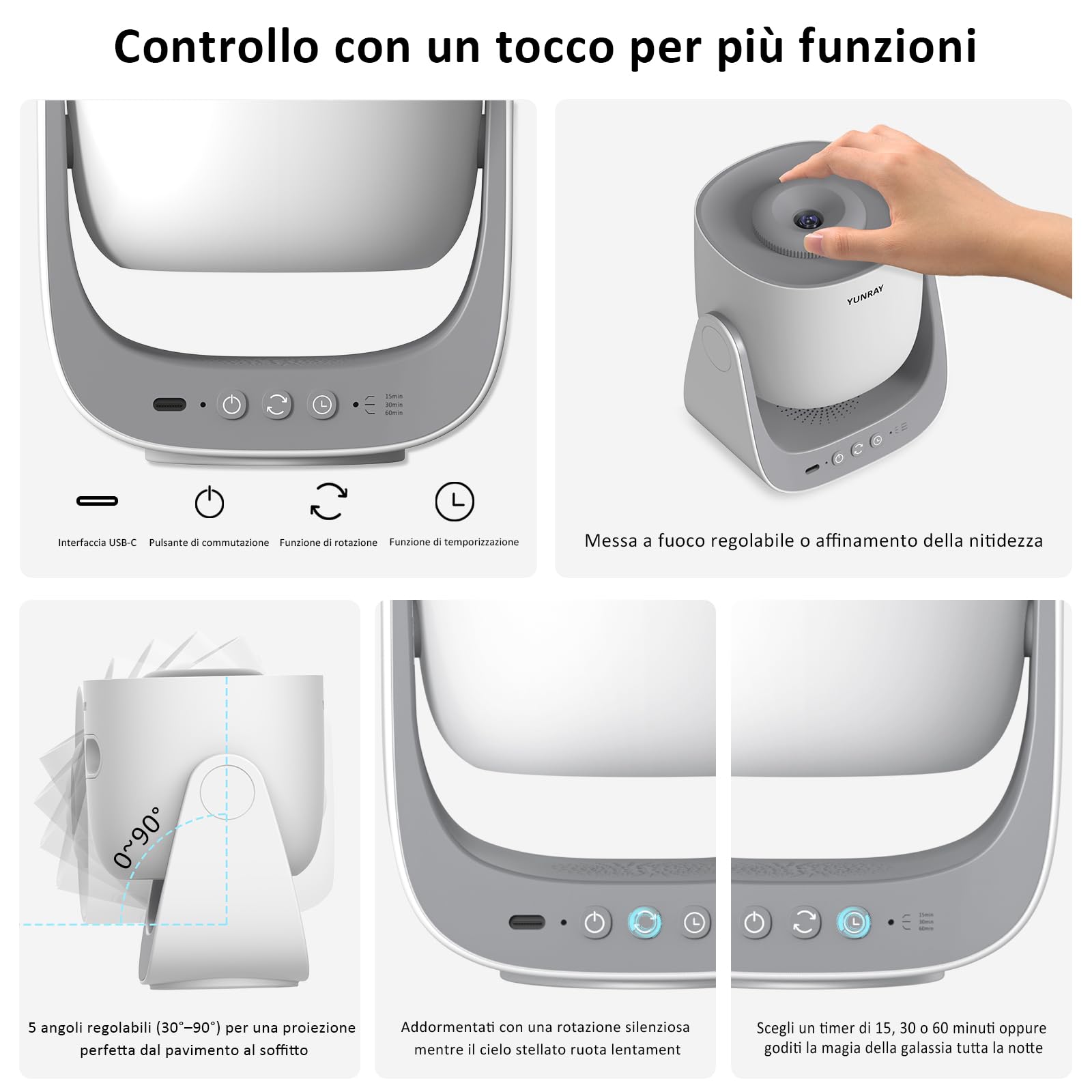 YUNRAY Proiettore Stelle Soffitto, Galaxy Projector Planetario Bambini Adulti, Proiettore Stelle con 2 Dischi & Timer, Proiettore Cielo Stellato per Camera Regalo Compleanno Natale