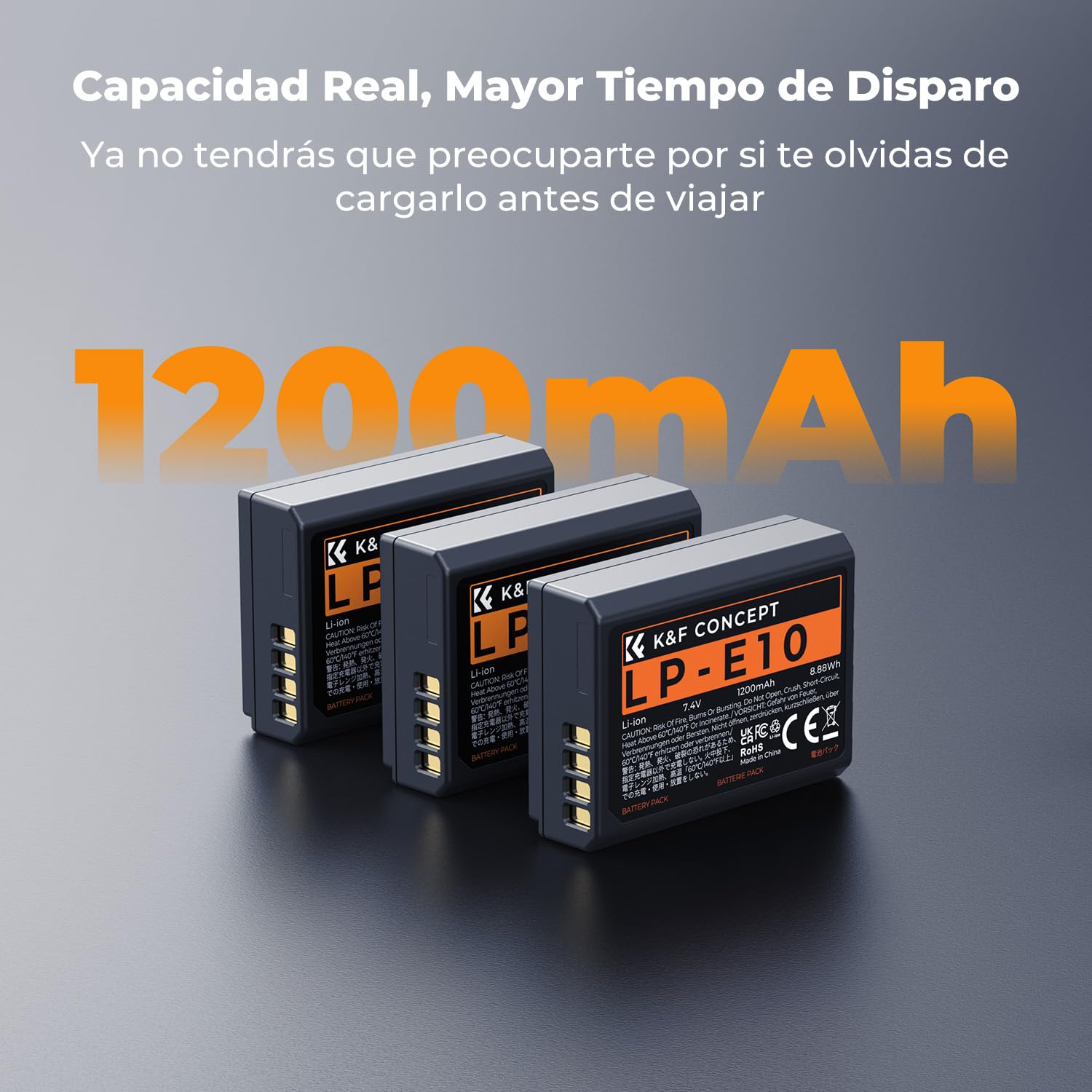 K&F CONCEPT LP-E10 3 Pack Baterías 1200mAh y Cargador LCD de 3 Ranuras Compatible con Canon EOS Rebel T7 T6 T5 T3 T100 Kiss X50 Kiss X70 EOS 1100D 1200D 1300D 2000D