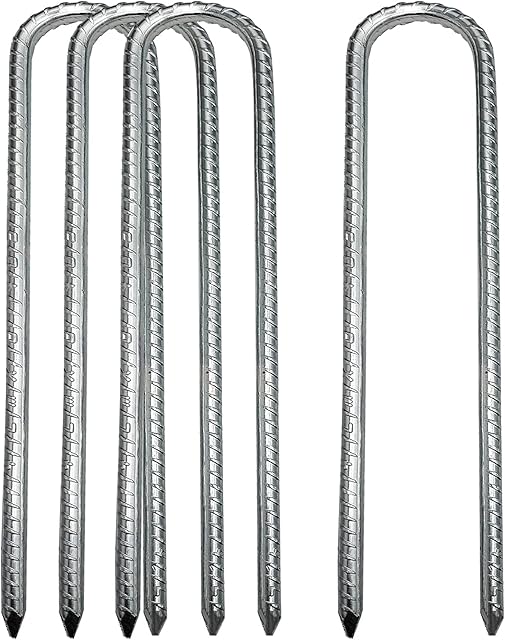 Ground Stakes Anchors, Tent Nails Pegs Steel Garden Staples Metal Heavy Duty Ground Rebar Stake Landscape Gardening Stake for Camping Tents Trampoline Fence (12 Inch,4 Pack)