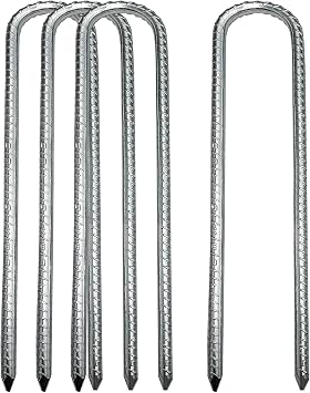 Ground Stakes Anchors, Tent Nails Pegs Steel Garden Staples Metal Heavy Duty Ground Rebar Stake Landscape Gardening Stake for Camping Tents Trampoline Fence 12 Inch,4 Pack