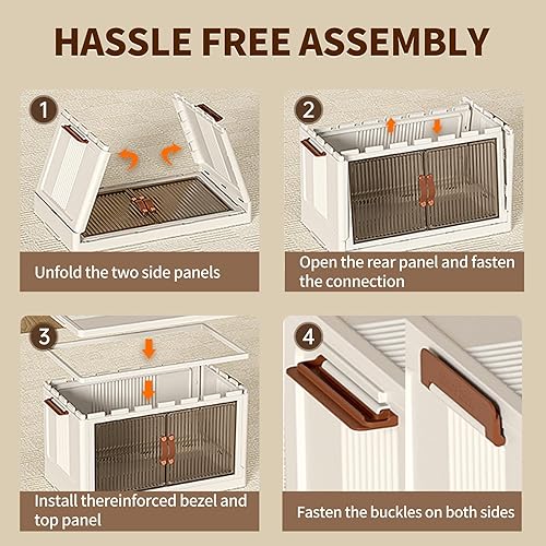 Miniatura 5 de Contenedores de almacenamiento apilables de 3 niveles con tapas y diseño frontal abierto, contenedores de almacenamiento plegables con ruedas para