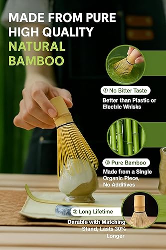 Miniatura 5 de Juego de batidor de matcha, kit de ceremonia de té matcha japonés, 8 piezas, más caja de regalo con batidor de bambú, cuenco, tamiz, cuchara y