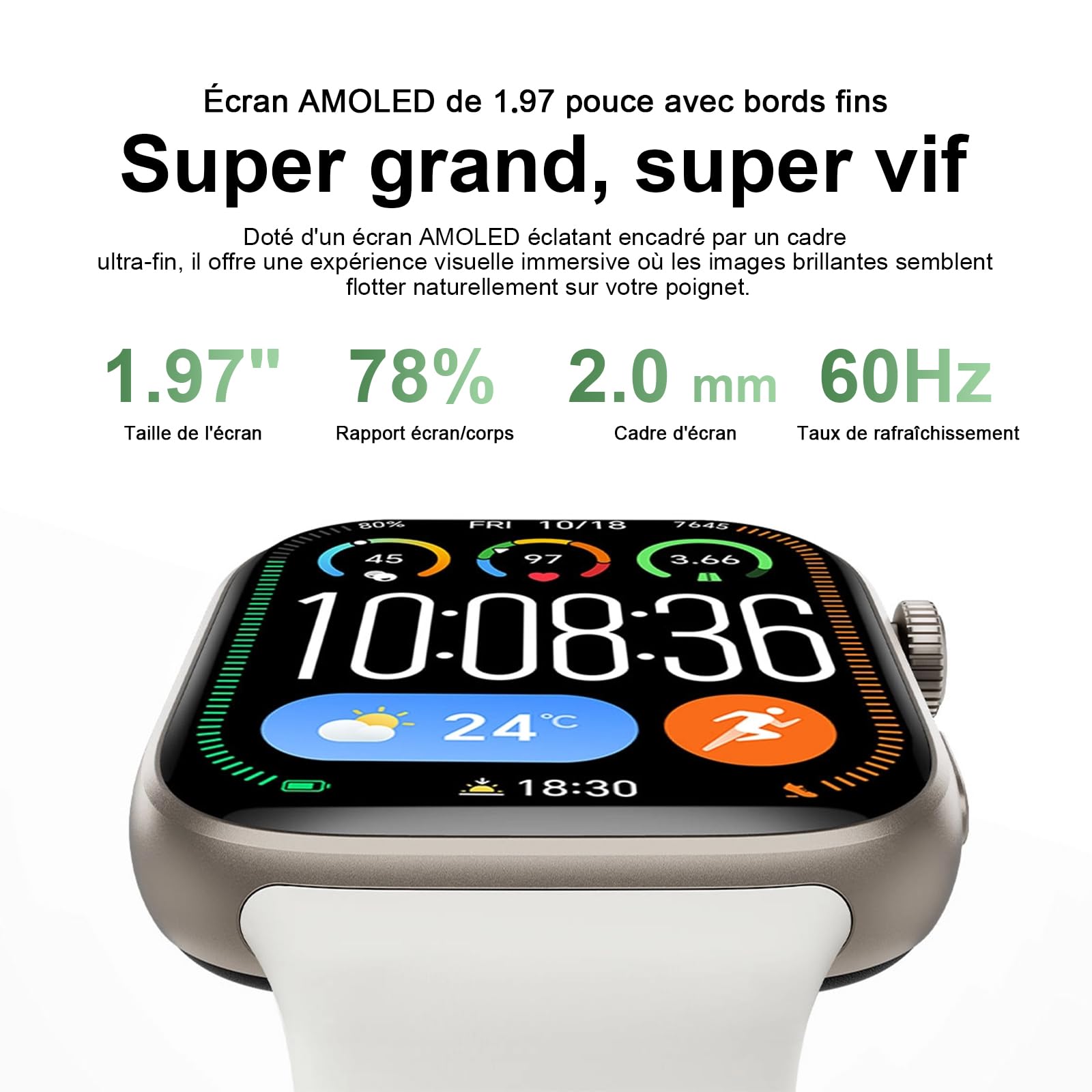 HONOR Watch X5i Smartwatch, 1.97" AMOLED Écran Montre Connectée avec Appels Bluetooth, Autonomie 21 Jours, Surveillance Cardiaque & SpO2 24/7, 109 Modes Sport, Étanche 10M (White)