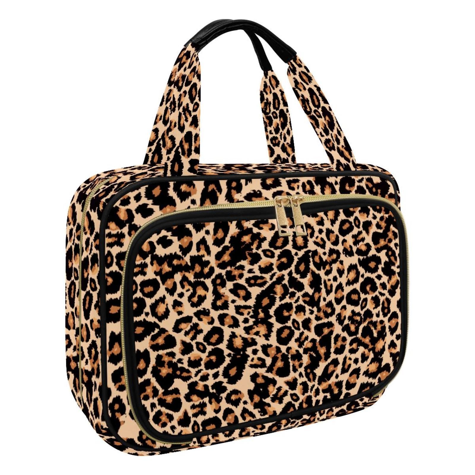 Kulturbeutel zum Aufhängen für Damen, Regenbogen-Leopardenmuster, Reise-Make-up-Tasche, Organizer, Kosmetiktasche, Make-up-Kulturbeutel für Reiseutensilien, Zubehör, Mehrfarbig 7, M, Kulturbeutel