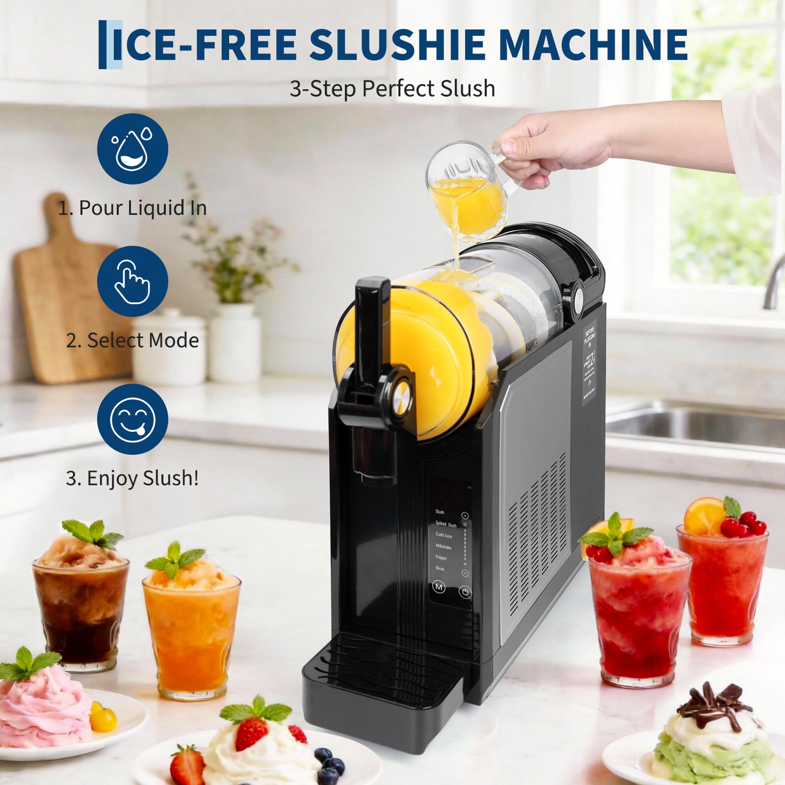 Slush Maschine 3,0L Mit 5 Getränkemodi, Manuelle Temperaturregelung & Automatische Reinigung Für Slushies, Cocktails & Milchshakes