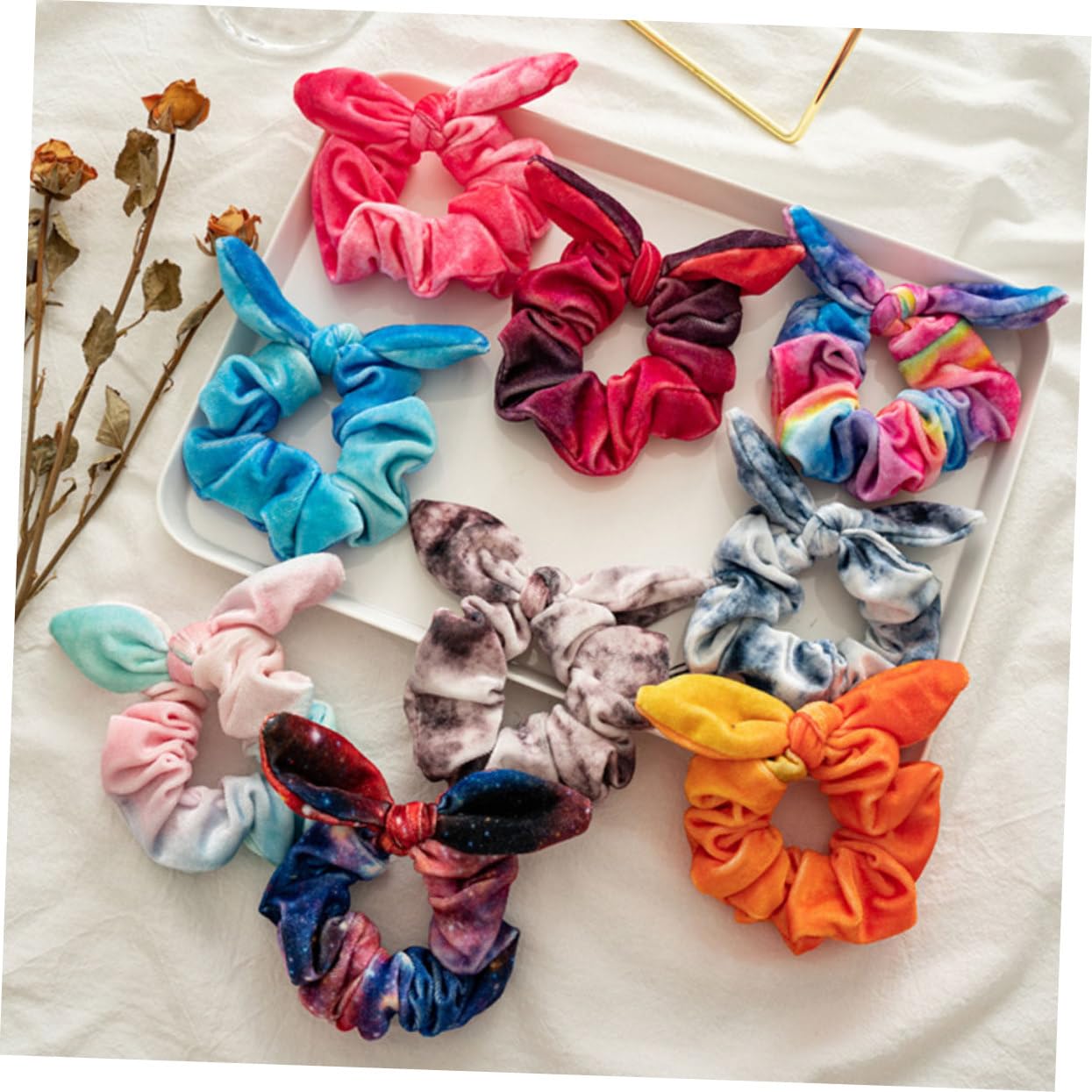 FRCOLOR Stück Haargummis Mit Hasenohren Haarschmuck Haarringe Mehrzweck Haargummis Gemusterte Satin Haarseile Pferdeschwanzhalter Stoff