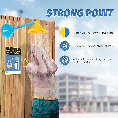 Miniatura 3 de Estación de ducha de emergencia Ducha de seguridad al aire libre horizontal/montado en la pared Ducha de ducha para ducha de emergencia, color