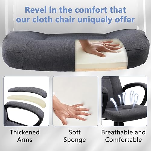 Miniatura 4 de CLATINA Silla de escritorio de tela transpirable gris con ruedas giratorias, altura ajustable, soporte de espalda media para el hogar, ejecutivo o