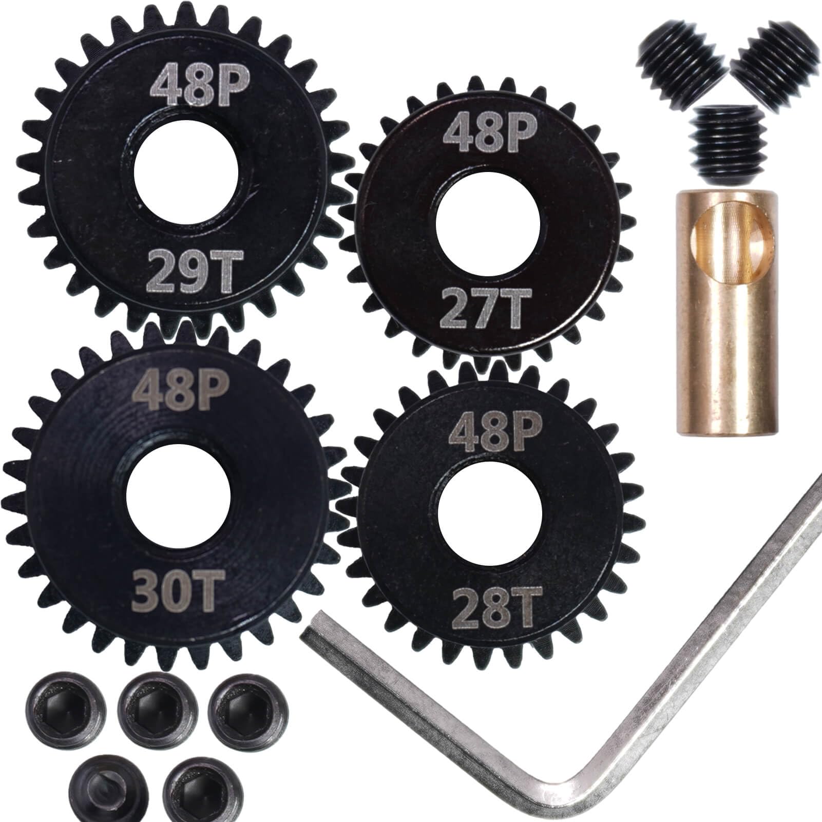5mm Pinion Gear 48p Set 27T 28T 29T 30T 5mm Shaft Bore 48dp Pitch Pinion for RC