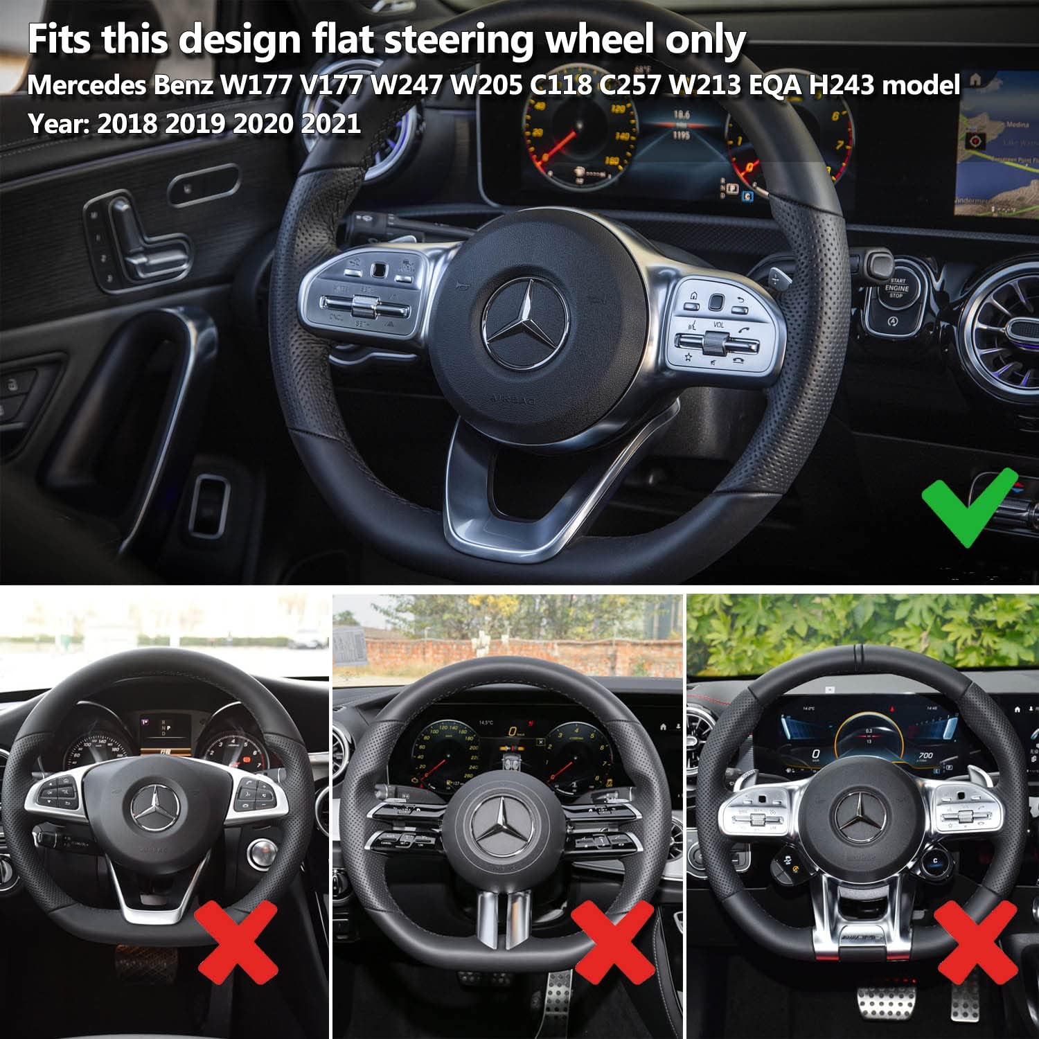Hand-Stitched Steering Wheel Wrap for Mercedes Benz A W177/B W247/C W205/E W213/S W222/CLA C118/GLE V167/CLS C257/GLC C253/G W463 2018-2021 Interior Steering Wheel Protection Skin Cover Accessories