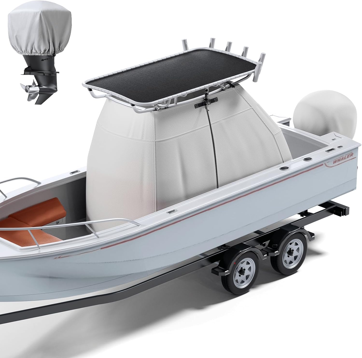 1200D Heavy Duty Waterproof T-Top Boat Center Console Cover with Motor Cover, Thick Tear-Resistant Marine Grade Polyester for T-Top Boat Center Console and Helm, 83" L x 55" W x 72" H, Gray 83" L x 55" W x 72" H Gray