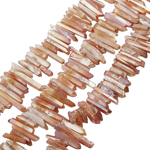 Miniatura 3 de rockcloud rocas naturales de cristal, cubiertas de titanio, cuarzo claro, en punta, hebra de 15 pulgadas