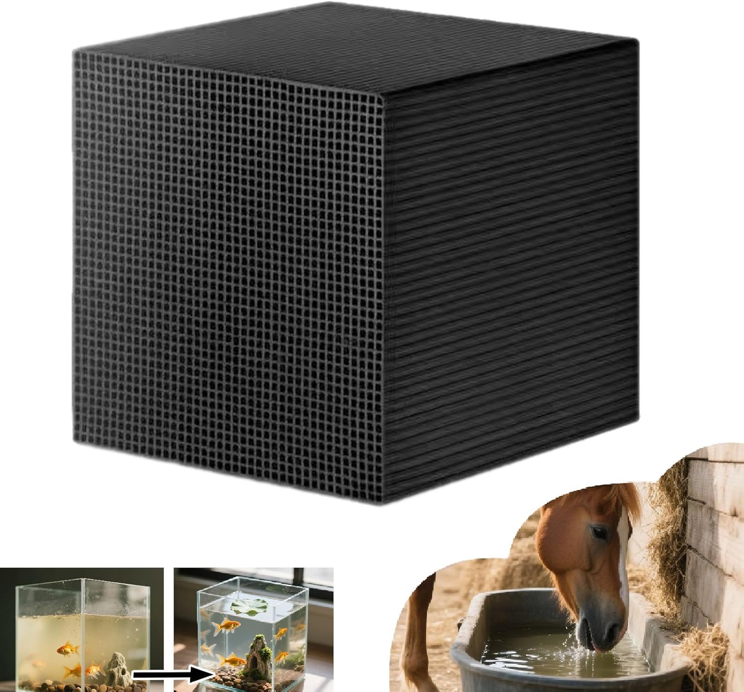 Activated Carbon for Pond, Water Trough Purifier Cube Activated Carbon Pond Super Strong Filtration Odor Control Honeycomb Charcoal Cube, for Fish Tanks Horse Troughs Ponds Livestock Tanks