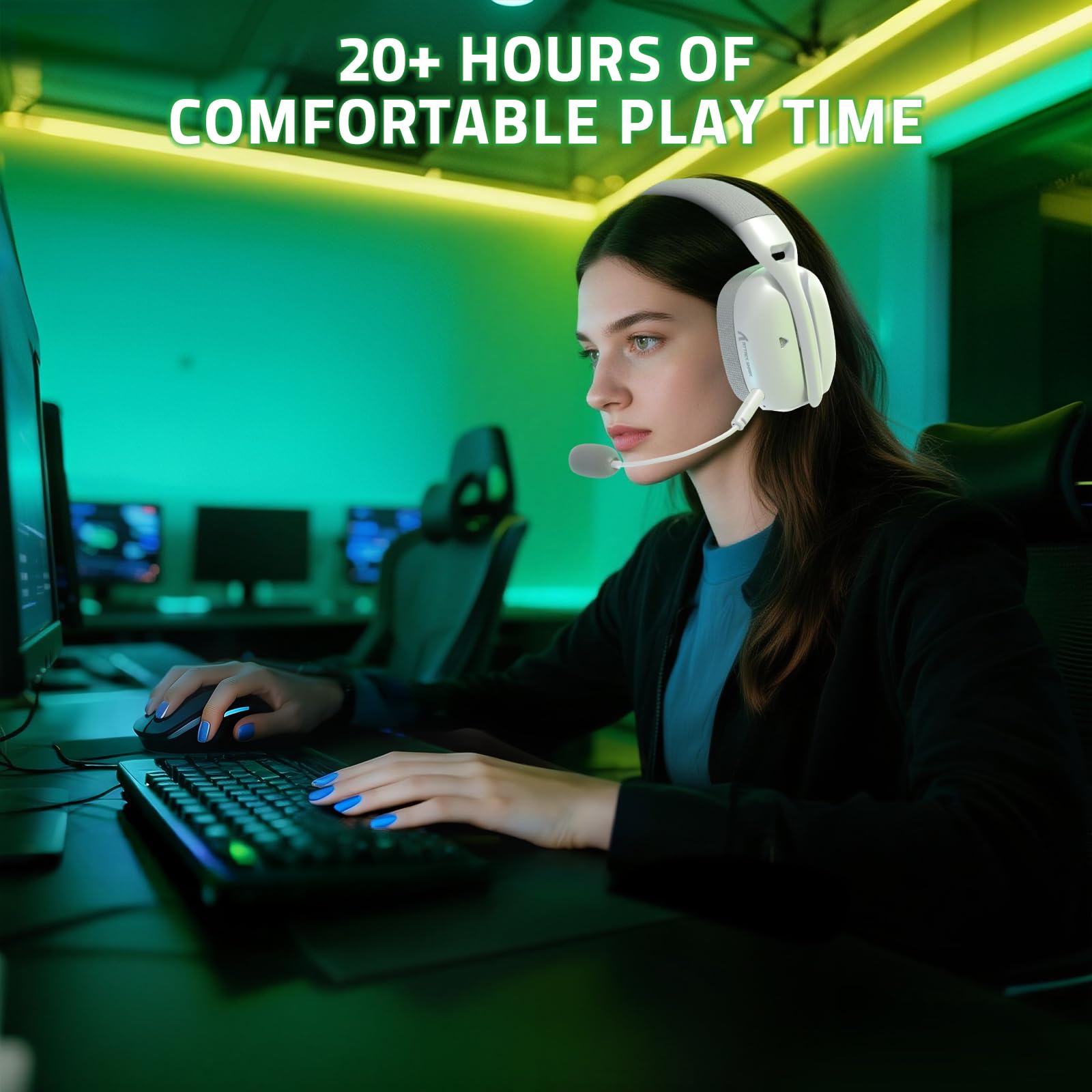ATTACK SHARK L80PRO Cuffie da Gaming Wireless, Microfoni Doppi Regolabili, Suono Surround 3D, 20ms di Bassa Latenza, Driver da 40mm, 3 Modalità (2.4G/Bluetooth/Cablato) per PC/Phone-Bianco