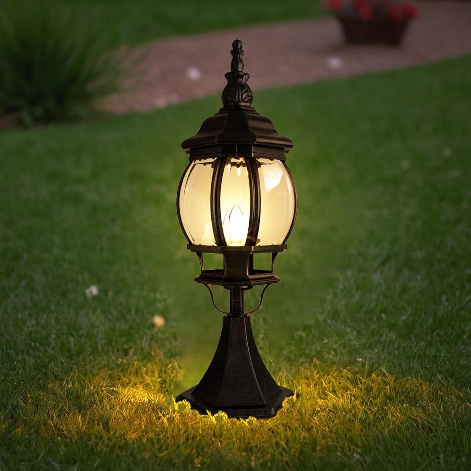 NOUVO Outdoor Post Light – Black Aluminum Victorian Lantern with Clear/Frosted Glass Globe, IP44 Waterproof, E27 Socket (Bulb Not Included), 100–240V Garden Lamp for Pathway, Driveway, Patio or Lawn