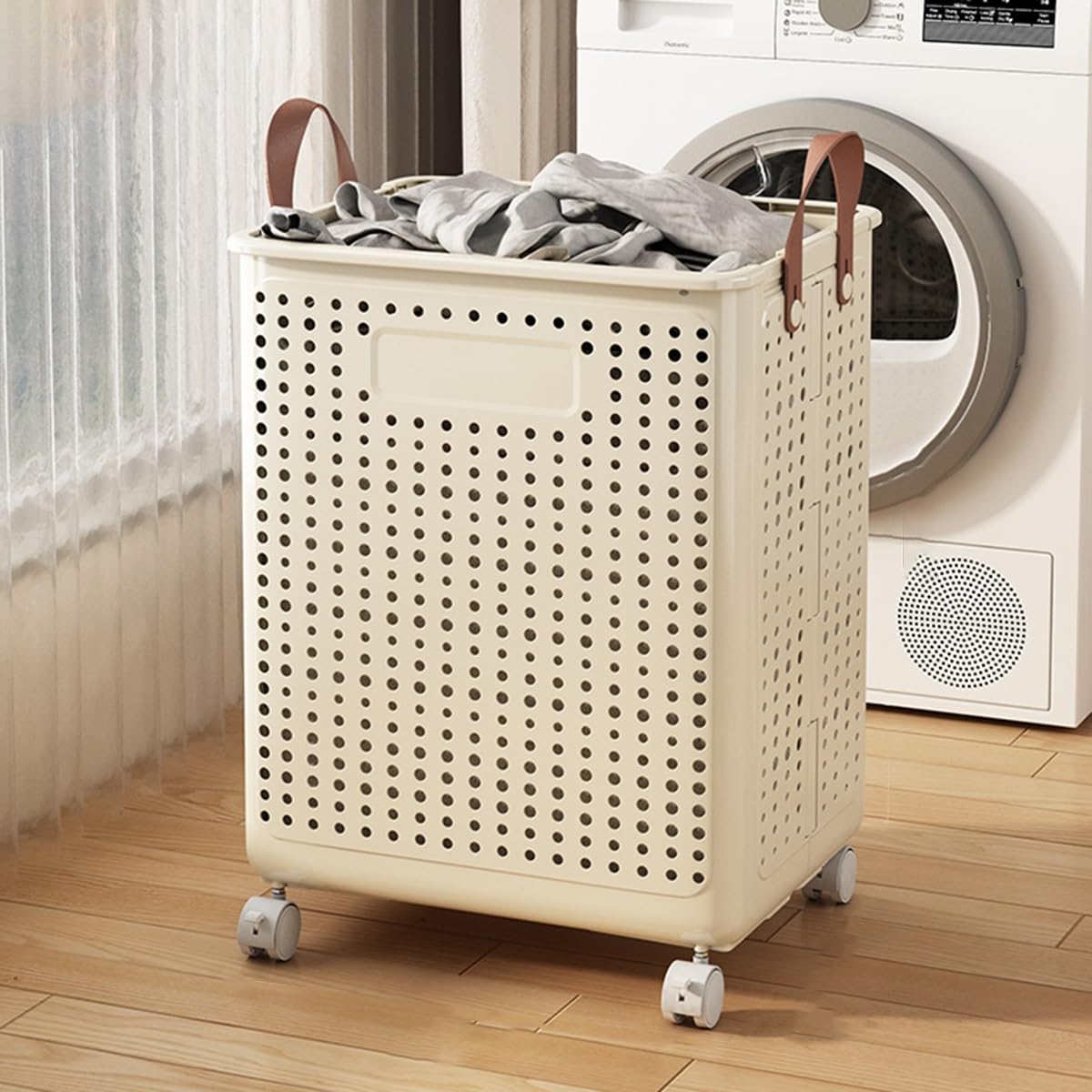 Folding dirty laundry basket, Laundry Basket Wheels ABS Multicolor 22-31cm(/Beige,31cm)