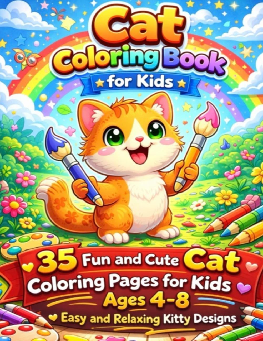 Cat Coloring Book for Kids: 35 Fun and Cute Cat Coloring Pages for Kids Ages 4–8 | Easy and Relaxing Animal Designs