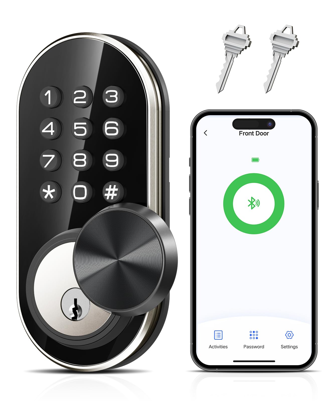 TEEHO TE341 Smart Keyless Entry Door Lock with App Control, Digital Keypad Bluetooth Electronic Deadbolt with Auto Lock, Easy Installation - Silver