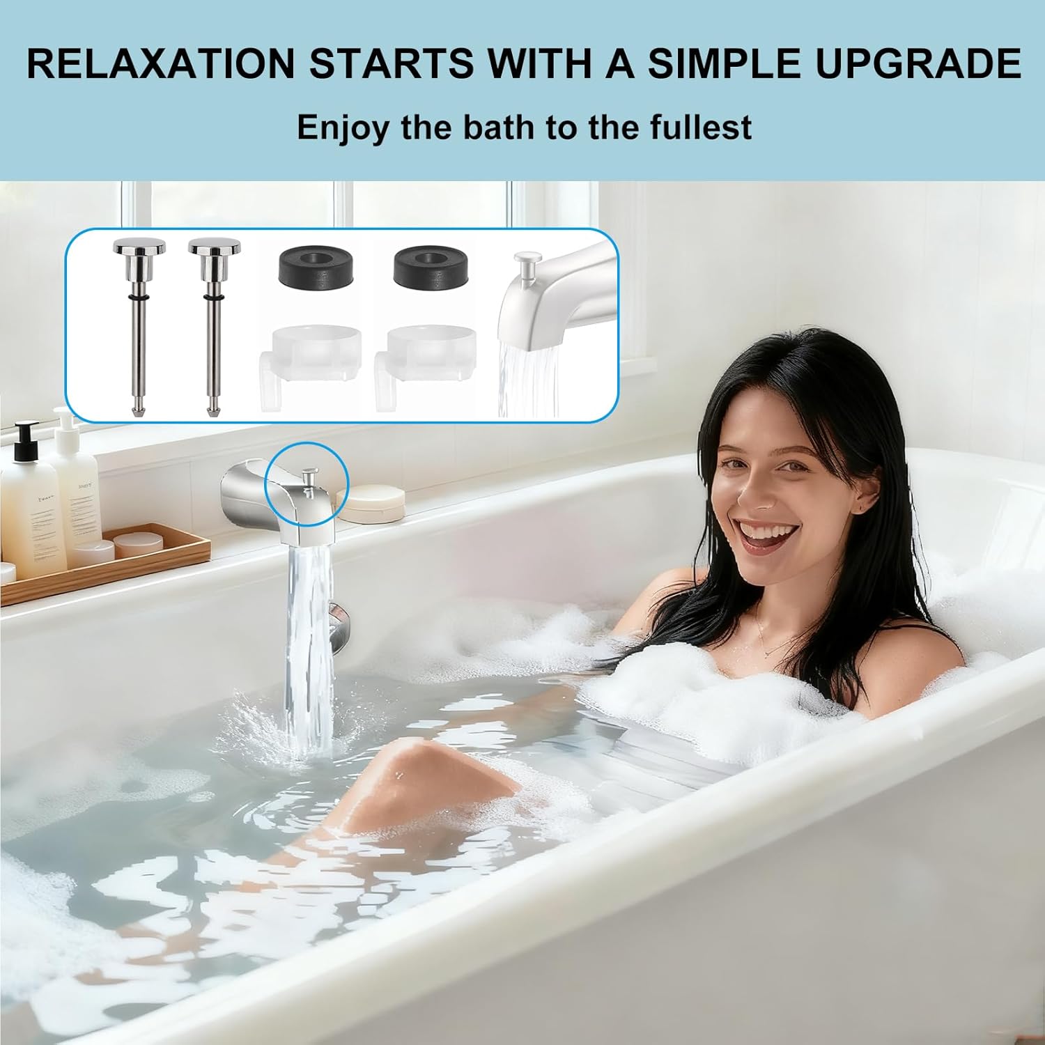 2 Set Universal Tub Spout Diverter Repair Kit Parts, Includes 2 x Diverter Valve Stems, 2 x Cup Seals and 2 x Gates, Bathroom Shower Bathtub Leaky Faucet Repair Replacement Parts (Classic,Chrome)
