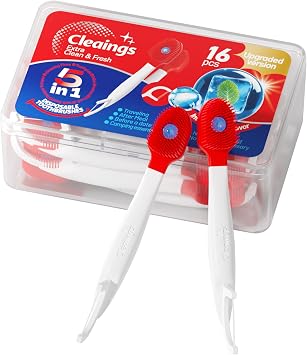 cleaings Mini Brushes-Disposable Toothbrushes with Toothpaste and Dental Floss, Pick for Work or Travel, 16 Count-Intense Mint FlavorPack of 1