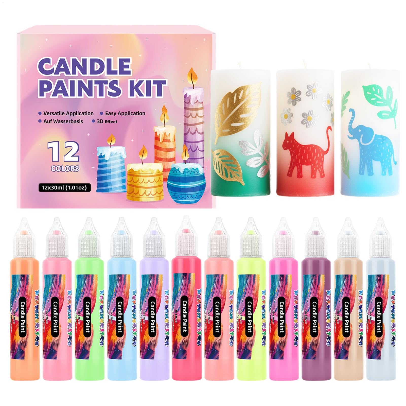 Paint Marker Canvas, 12 Vibrant Colors Candle Wax Pen Set, Writing Drawing