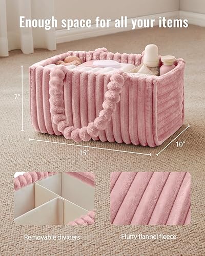 Miniatura 4 de Blissful Diary Flannel Diaper Caddy Organizer, included Gift Packaging, Cozy Nursery Storage Basket, Gift for Baby Shower, Newborn Essentials, Blush