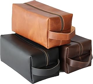 Genuine Leather Toiletry Bag, Leather Dopp Kit For Mens Travel Toiletry Bag Mens Toiletry Bag Shaving Bag Cosmetic Bag For Women Mens Dopp Kit Leather Toiletry Bag For Men (Light Brown)