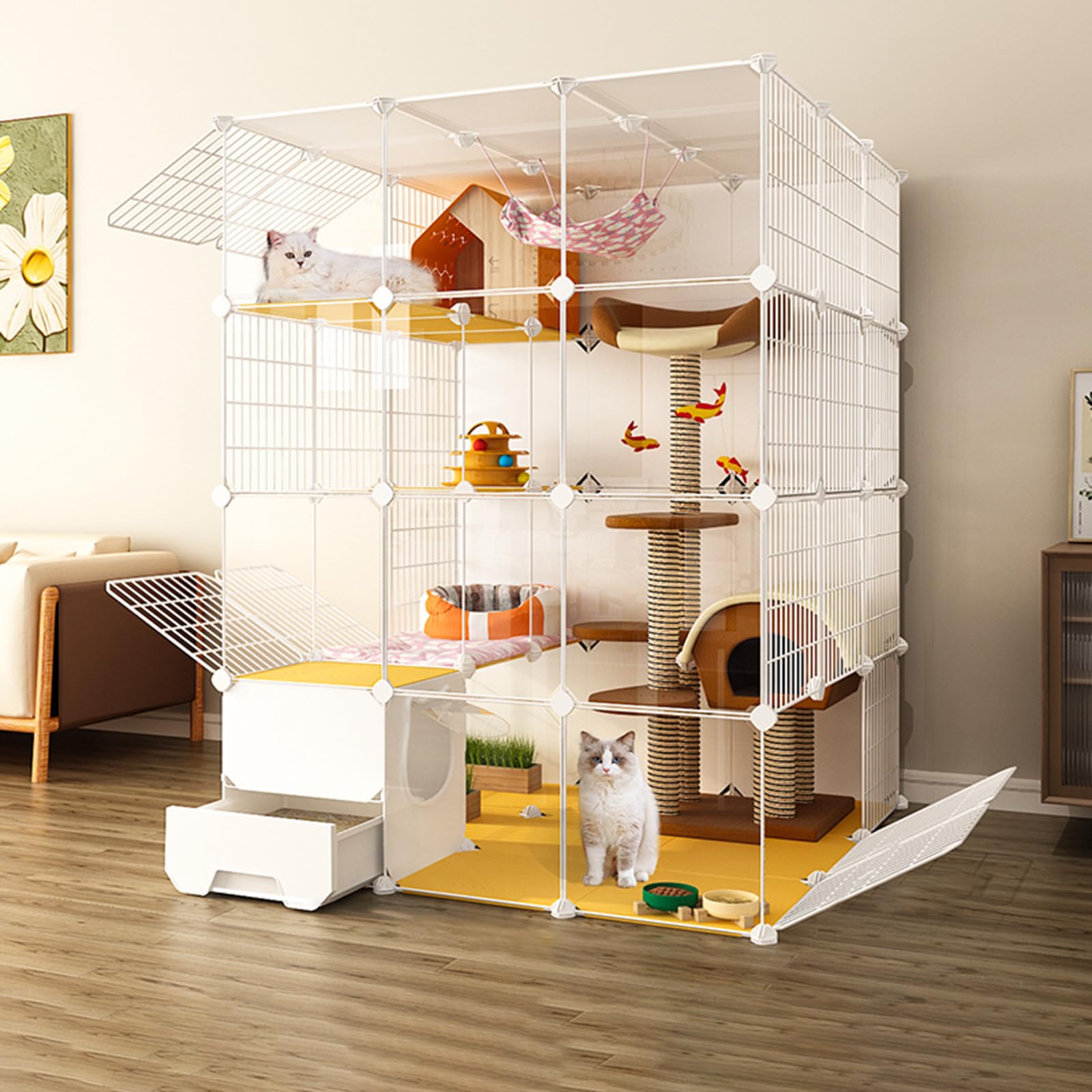 asdchZen Portable Cat Cage,Large Indoor Cat Cage,Indoor Cat Cage With Litter Box,Pet Cages For Small Animals,Indoor Diy Cat Playpen,For And Cat,111 * 111 * 147Cm