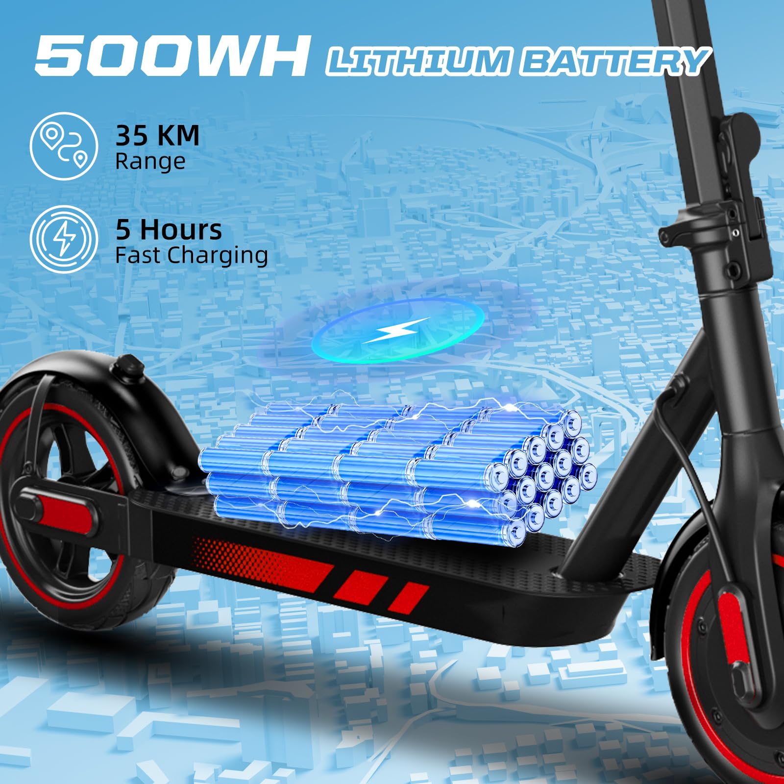 Aimittie Monopattino Elettrico per Adulti,Pneumatici 8.5/10",Motore Potente 500W, Autonomia fino a 35/38/45km,Velocità Massima 25km/h,Doppia illuminazione e doppio sistema frenante,Carico massimo120kg