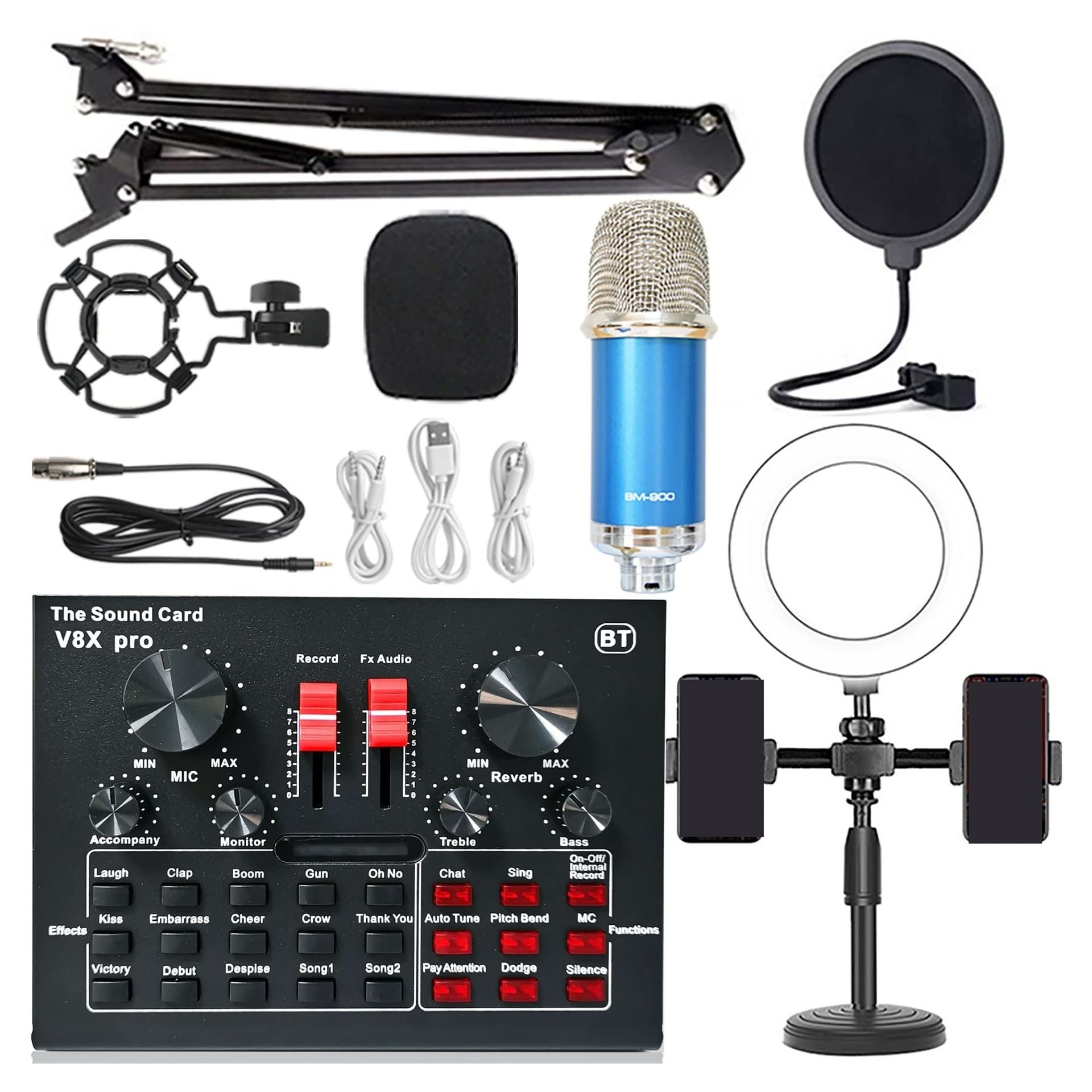 Attrezzatura per DJ per feste Telefono cellulare Attrezzatura di schede audio live v8 Set di schede audio live Set Condenser Microfono Mobile Phone Freat Creeding Set di attrezzature completa(4)