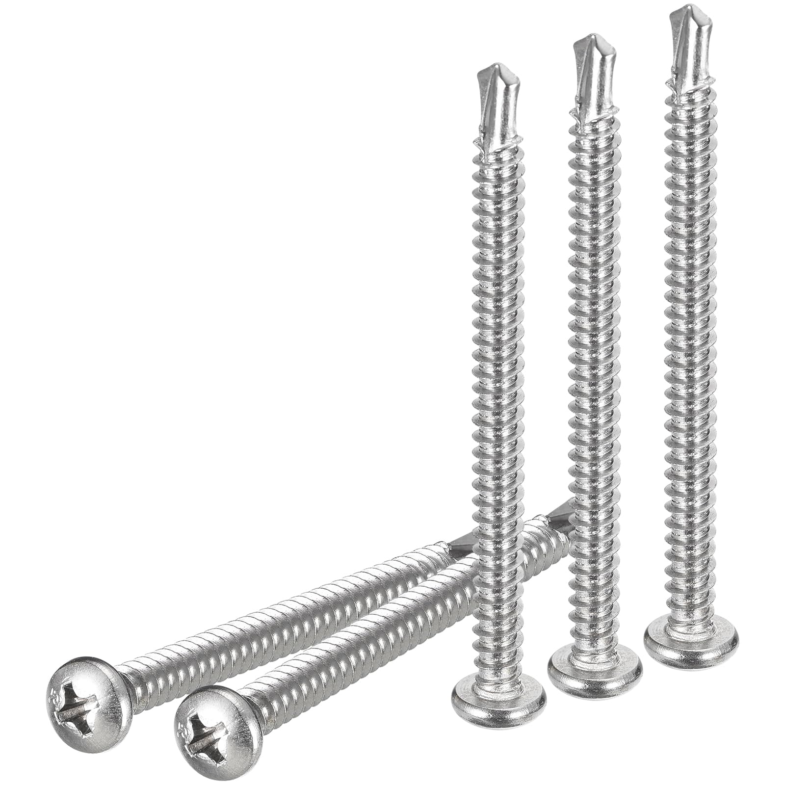 DTGN #10x2-1/2" Pan Head Self Drilling Screws - 90Pack - 410 Stainless Steel Phillips Drive Self Tapping Sheet Metal Screws