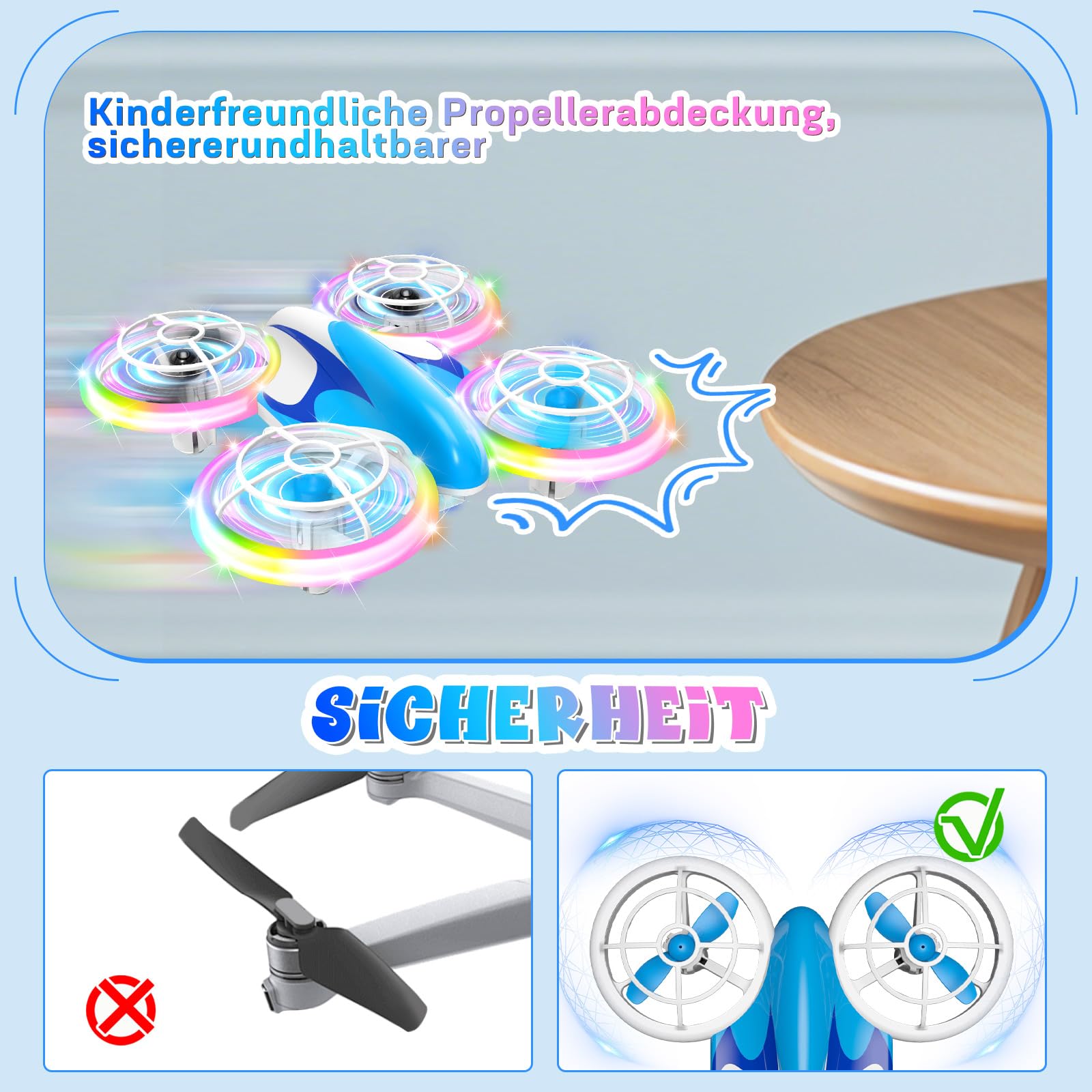 ZOOYAUE Mini Drohne für Kinder Spielzeug ab 6 7 8 9 10+ Jahre, RC Flugzeug Drone mit 3 Akkus, 360°Flips, LED Lichter für Indoor Outdoor, Geschenk für Anfänger Jungen Mädchen, Blau