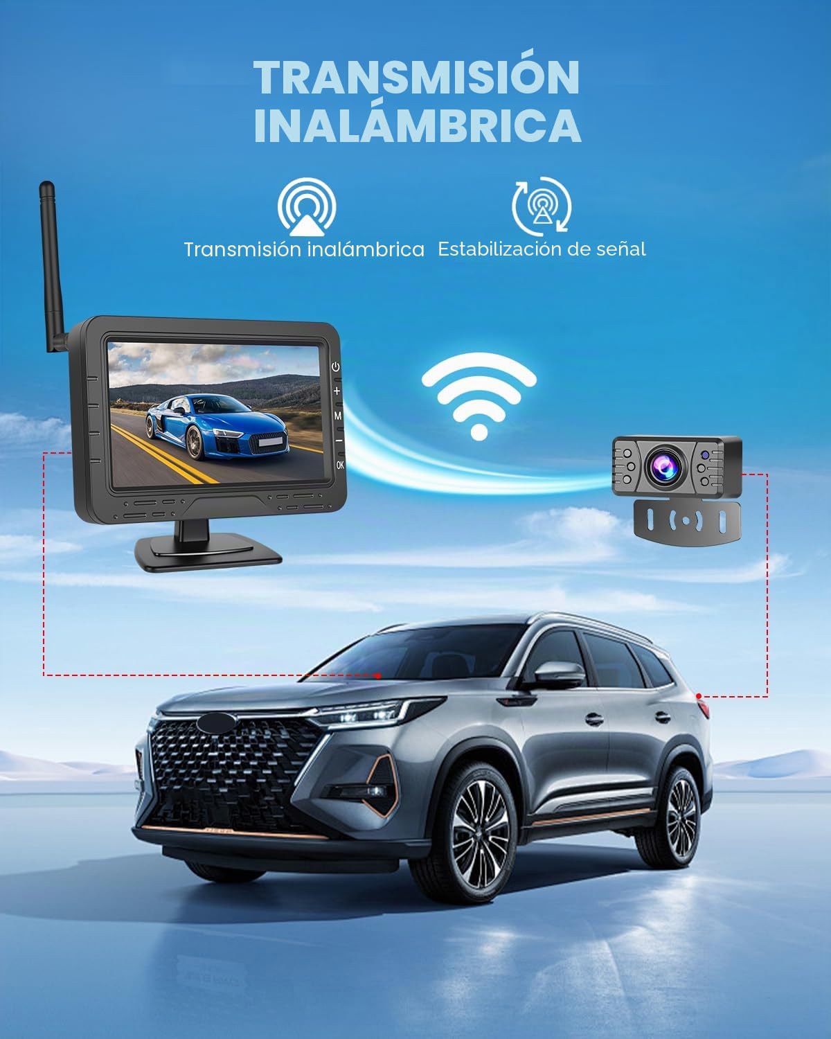 4,3" Wireless Cámara de Retroceso System para Mini-Auto Van SUV Pickup | Wireless Kit Cámara de Retroceso con Grado de Protección IP68 Función Visión Nocturna Cable de Cuadrícula DIY Gran Angular