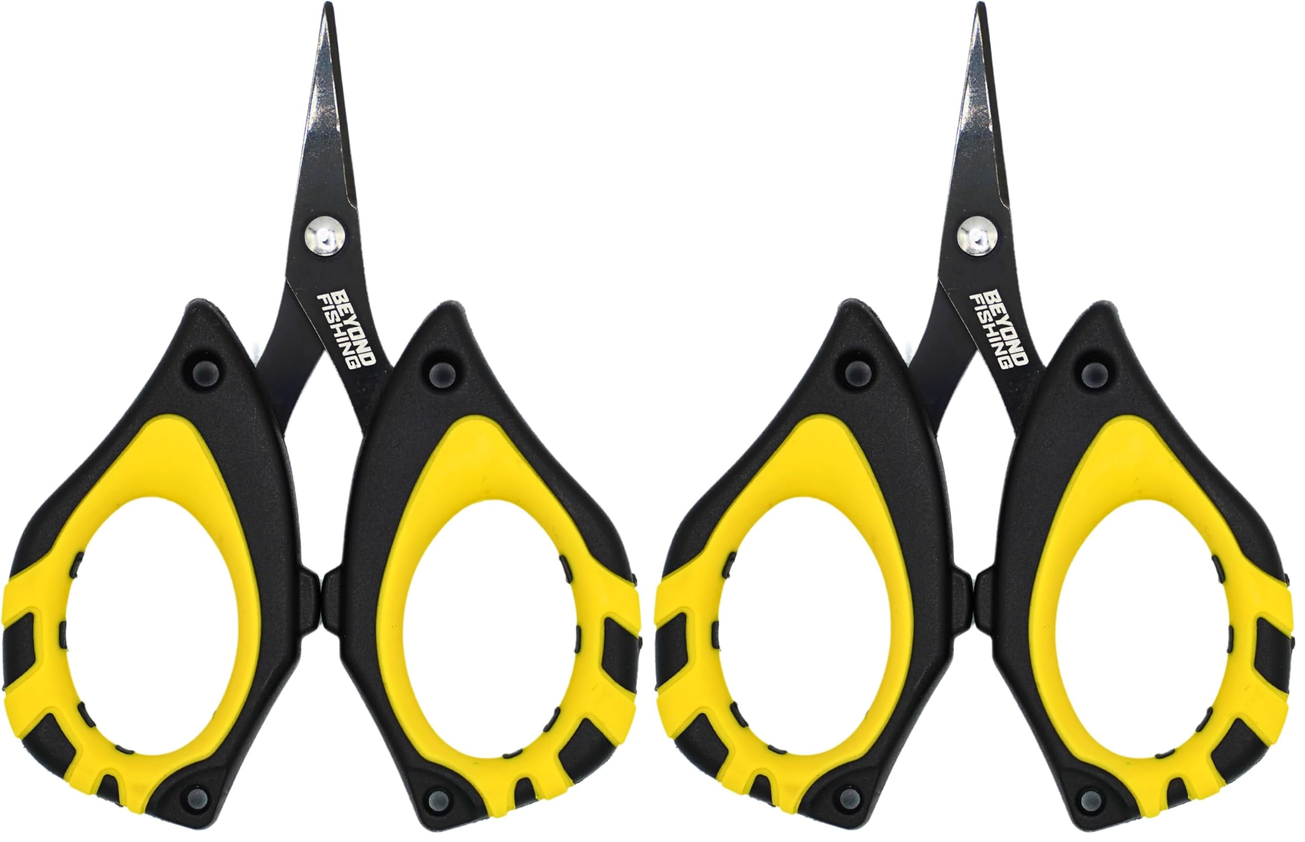 Beyond Fishing - 4.5” Fishing Scissors for Braided Line, Stainless Steel with Serrated Blades, Non Slip Grip, Large Finger Holes Fishing Line Cutter (Pack of 2)