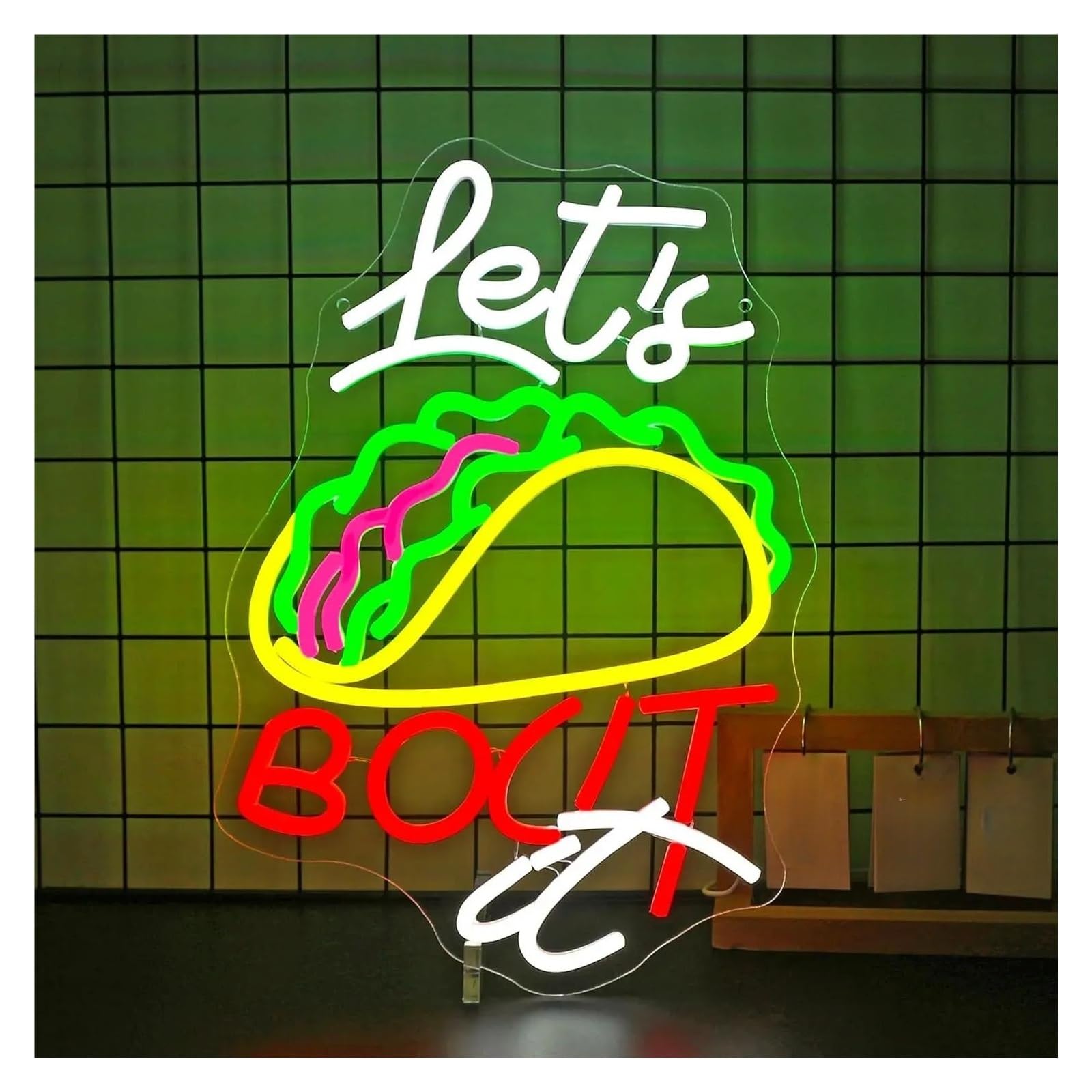 XENITE Hanging Art Neon Signs Tacos Neon Sign LED Light Dimmable USB Powered for Mexican Restaurant Kitchen Bar Party Business Decor 15.74inx11.8in