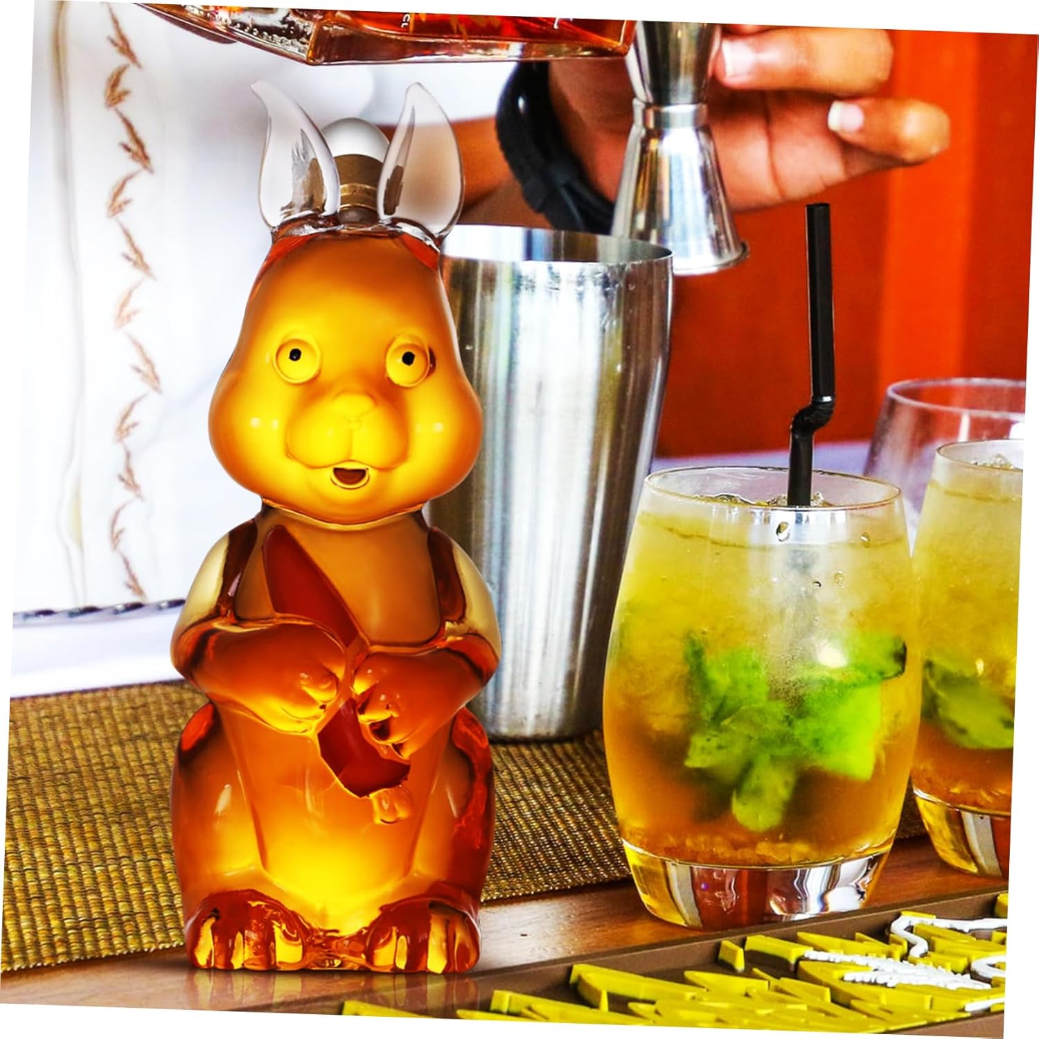 Unomor Easter Bunny Decorative Wine Bottle Creative Shaped Liquor Container for Home Bar Unique Glass Storage Bottle for Whiskey and Vodka