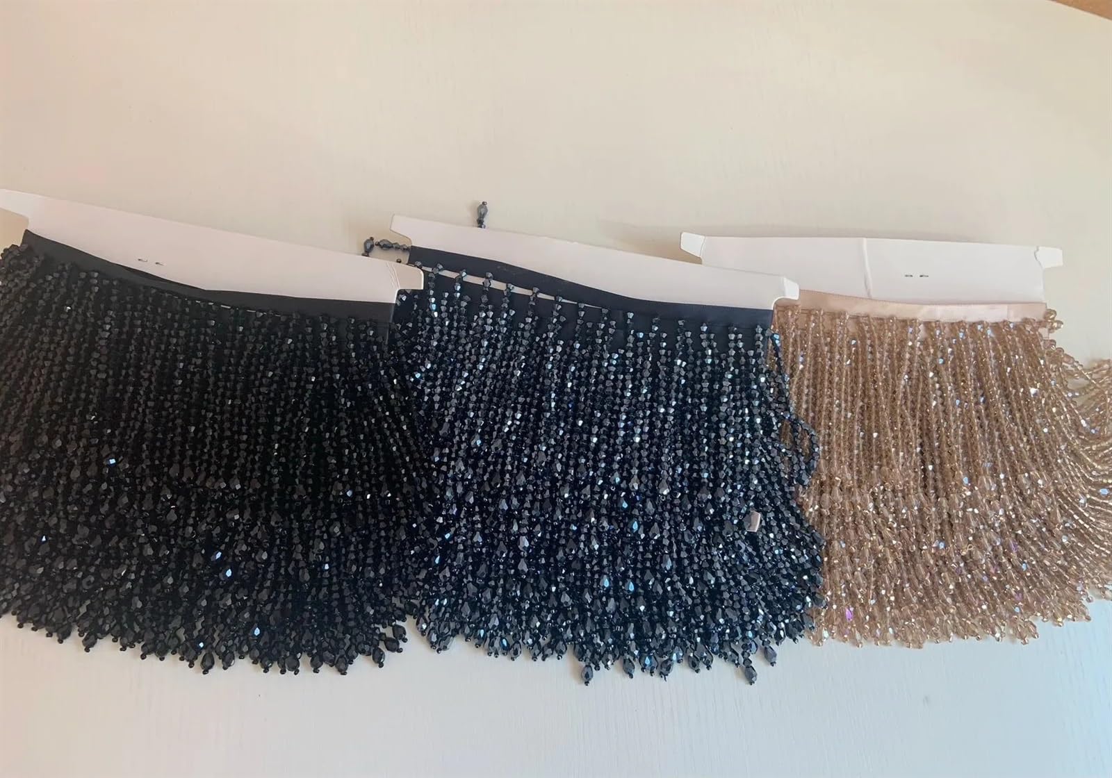 Fransenborte 1 Yard 3,9 Zoll Kristallperlen-Fransenbesatz for Couture-Tanzkostüme, glitzernde Tan-Braun-Kristallquaste for lateinamerikanische Kleidung, Tanzkleidung