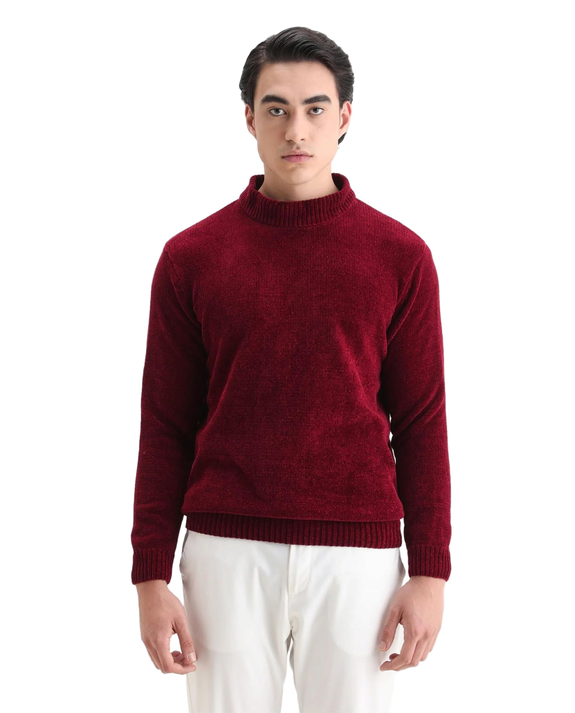 Men's Chens Regular Solid Cotton Blend Crew Neck Long Sleeve Sweater-image-40